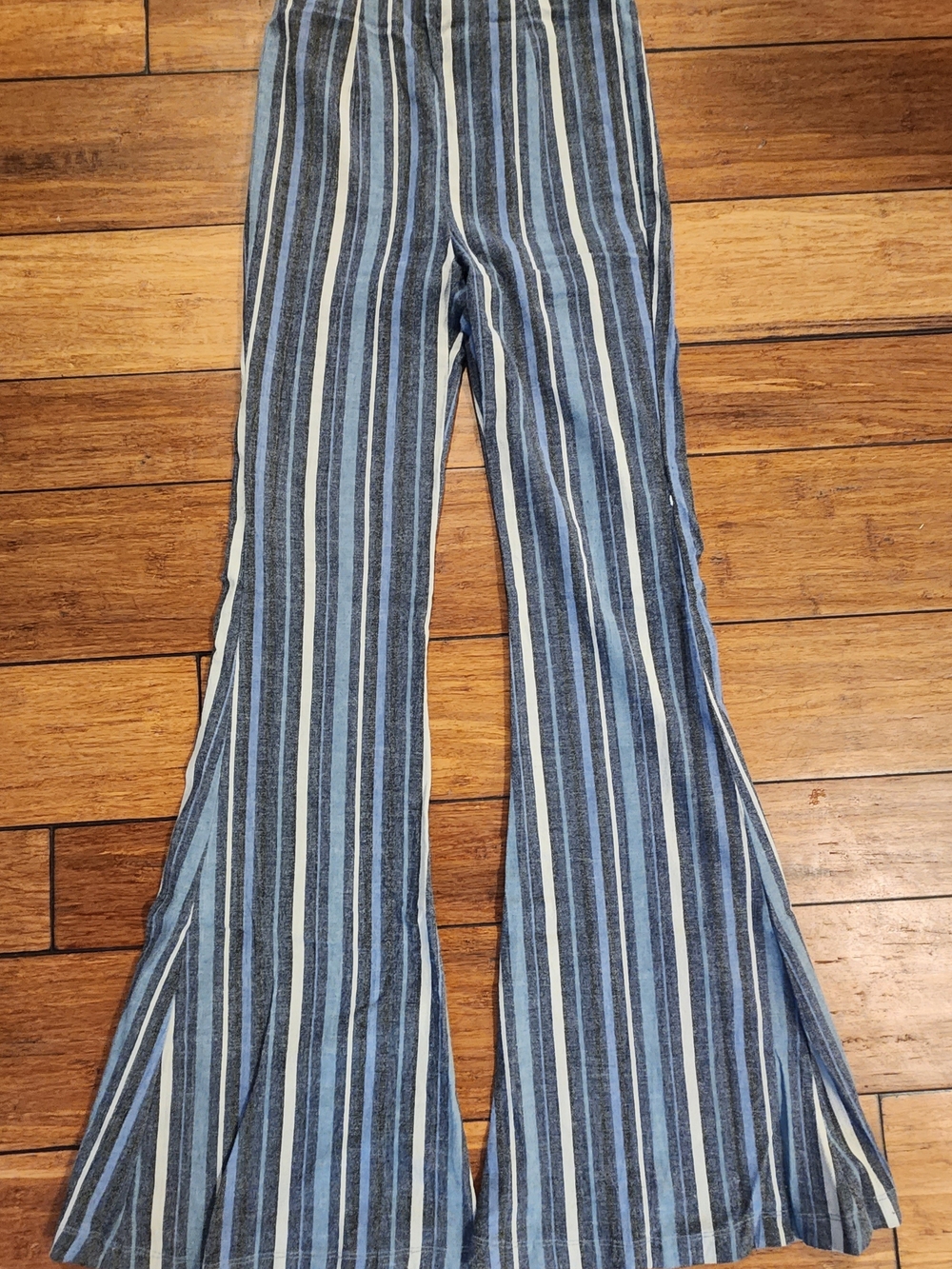 Free People Blue and White Striped Flare Pants XS